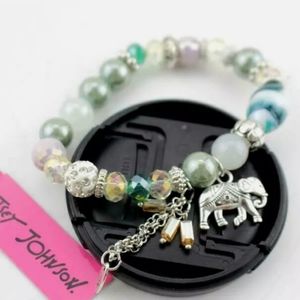 New crystal beaded elastic elephant charm bracelet